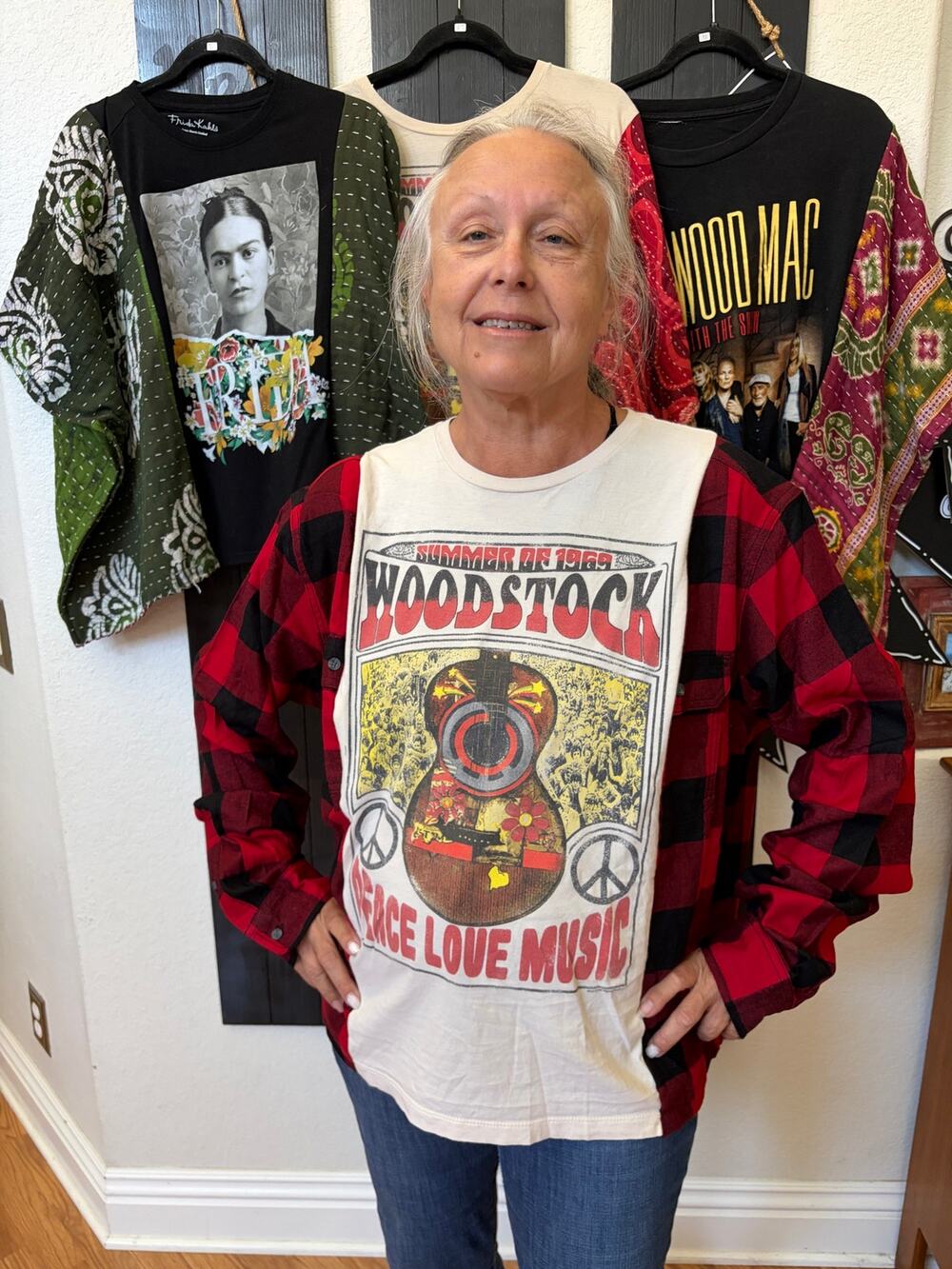 Woodstock Upcycled Flannel Sweatshirt Shirt Oversized OS